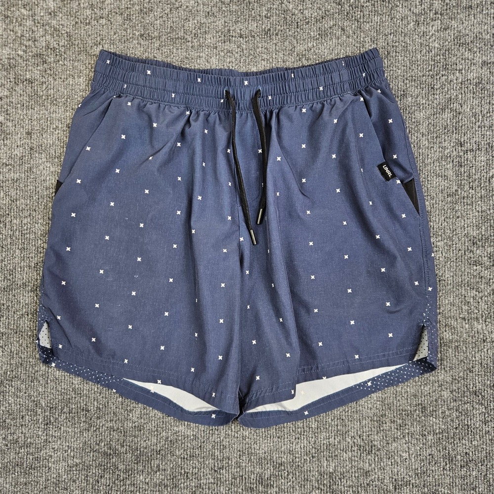 UNRL Stride Shorts Mens L Navy Blue Cross Pattern Active Athletic 6" Performance